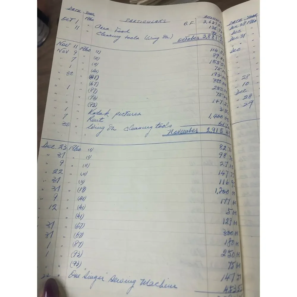 1960-61 Hong Kong Expat Household Expense Ledger Handwritten American Club